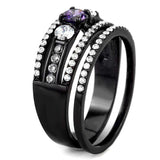 Alamode IP Black(Ion Plating) Stainless Steel Ring with AAA Grade CZ in Amethyst - Alamode - Flyclothing LLC