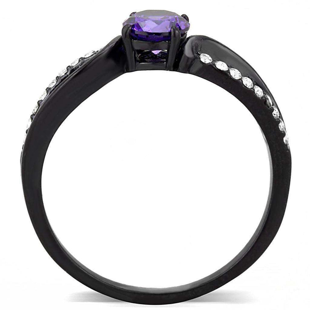 Alamode IP Black(Ion Plating) Stainless Steel Ring with AAA Grade CZ in Amethyst - Alamode - Flyclothing LLC