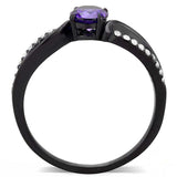 Alamode IP Black(Ion Plating) Stainless Steel Ring with AAA Grade CZ in Amethyst - Alamode - Flyclothing LLC