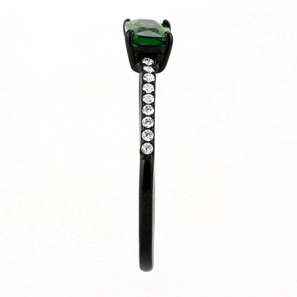 Alamode IP Black(Ion Plating) Stainless Steel Ring with AAA Grade CZ in Emerald - Alamode - Flyclothing LLC