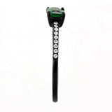 Alamode IP Black(Ion Plating) Stainless Steel Ring with AAA Grade CZ in Emerald - Alamode - Flyclothing LLC