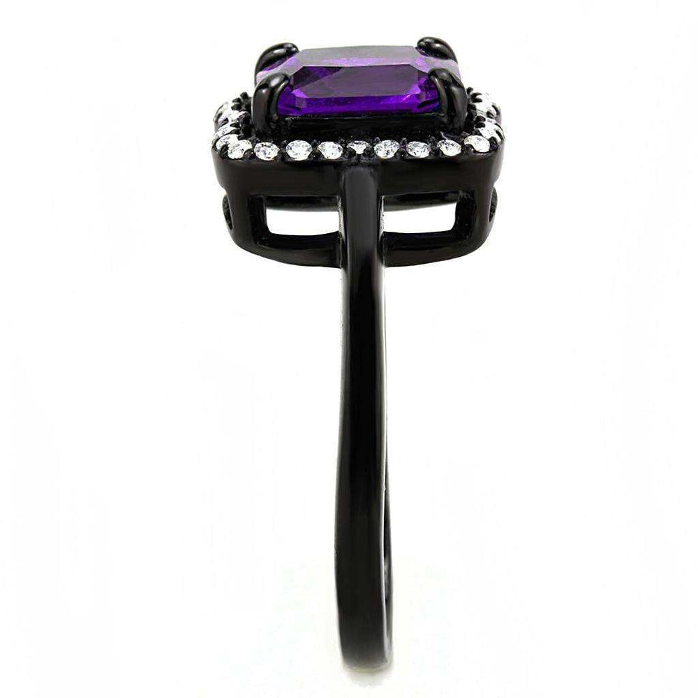 Alamode IP Black(Ion Plating) Stainless Steel Ring with AAA Grade CZ in Amethyst - Alamode - Flyclothing LLC
