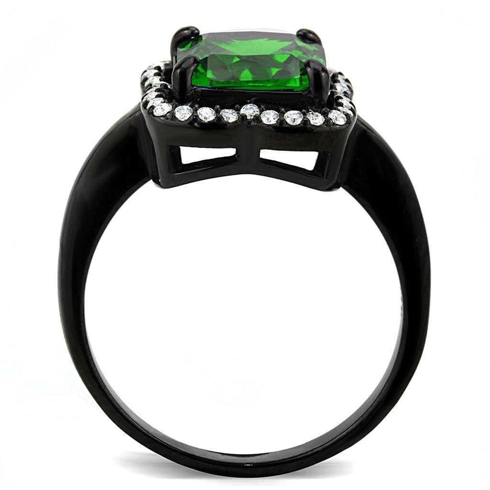 Alamode IP Black(Ion Plating) Stainless Steel Ring with AAA Grade CZ in Emerald - Alamode - Flyclothing LLC