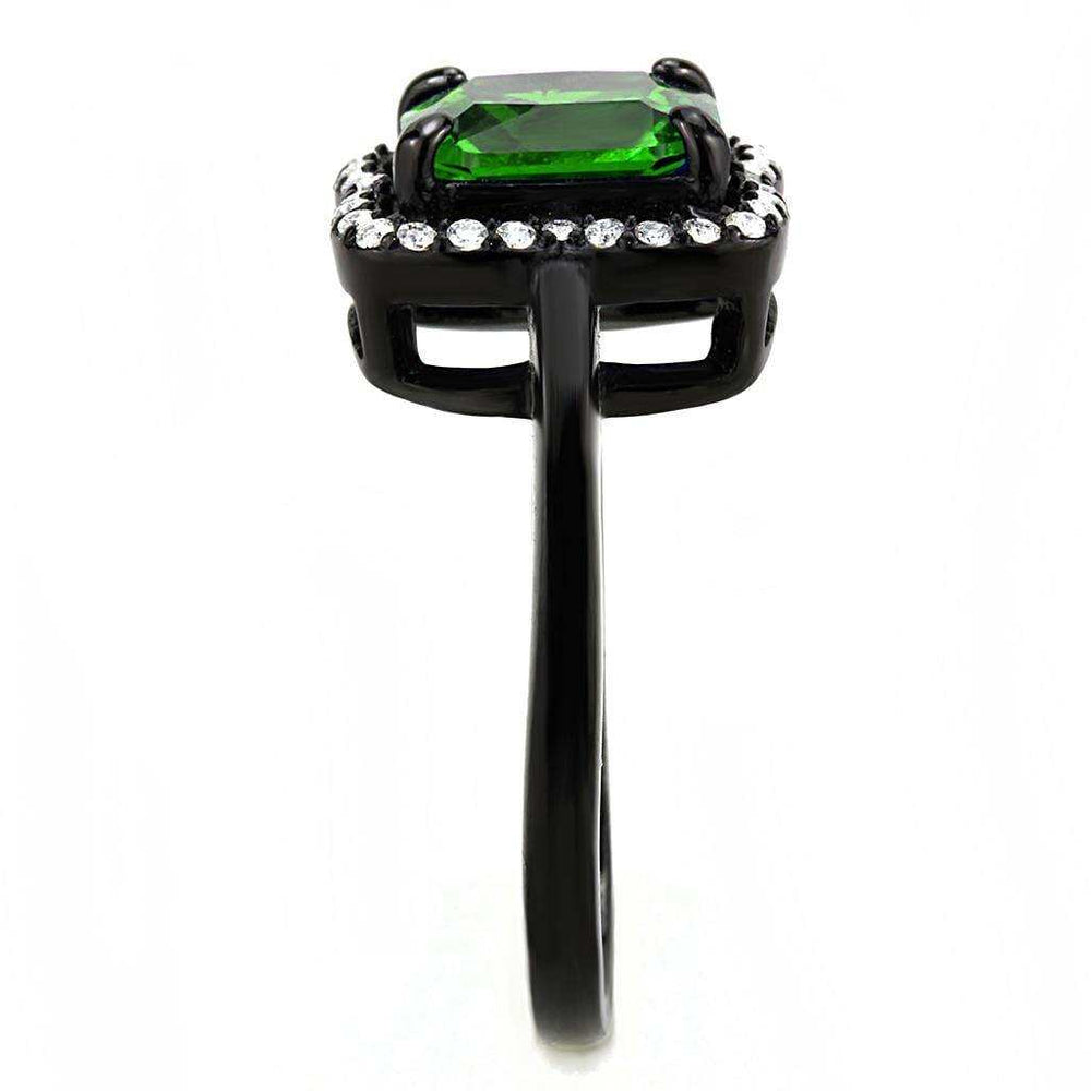 Alamode IP Black(Ion Plating) Stainless Steel Ring with AAA Grade CZ in Emerald - Alamode - Flyclothing LLC