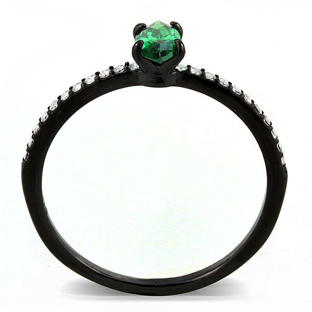 Alamode IP Black(Ion Plating) Stainless Steel Ring with AAA Grade CZ in Emerald - Alamode - Flyclothing LLC