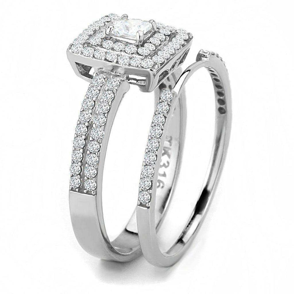 Alamode High polished (no plating) Stainless Steel Ring with AAA Grade CZ in Clear - Alamode - Flyclothing LLC