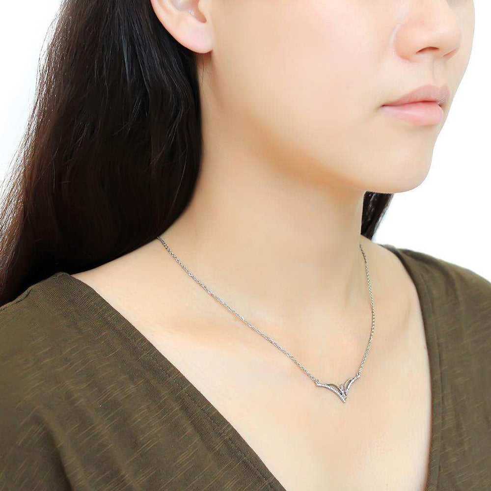 Alamode High polished (no plating) Stainless Steel Chain Pendant with AAA Grade CZ in Light Rose - Alamode - Flyclothing LLC