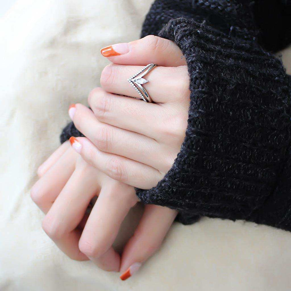 Alamode High polished (no plating) Stainless Steel Ring with AAA Grade CZ in Clear - Alamode - Flyclothing LLC