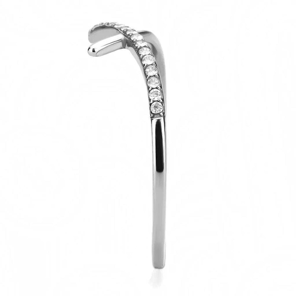 Alamode High polished (no plating) Stainless Steel Ring with AAA Grade CZ in Clear - Alamode - Flyclothing LLC