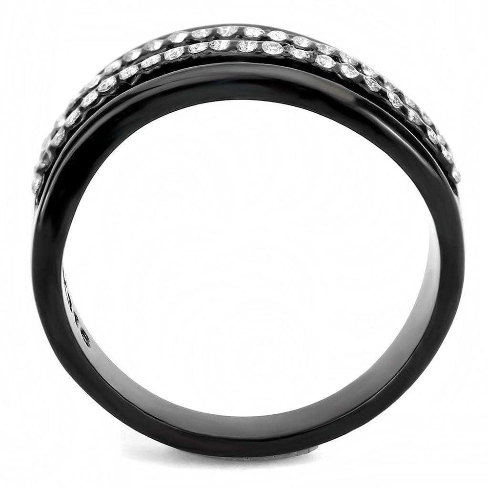 Alamode IP Black(Ion Plating) Stainless Steel Ring with AAA Grade CZ in Clear - Alamode - Flyclothing LLC