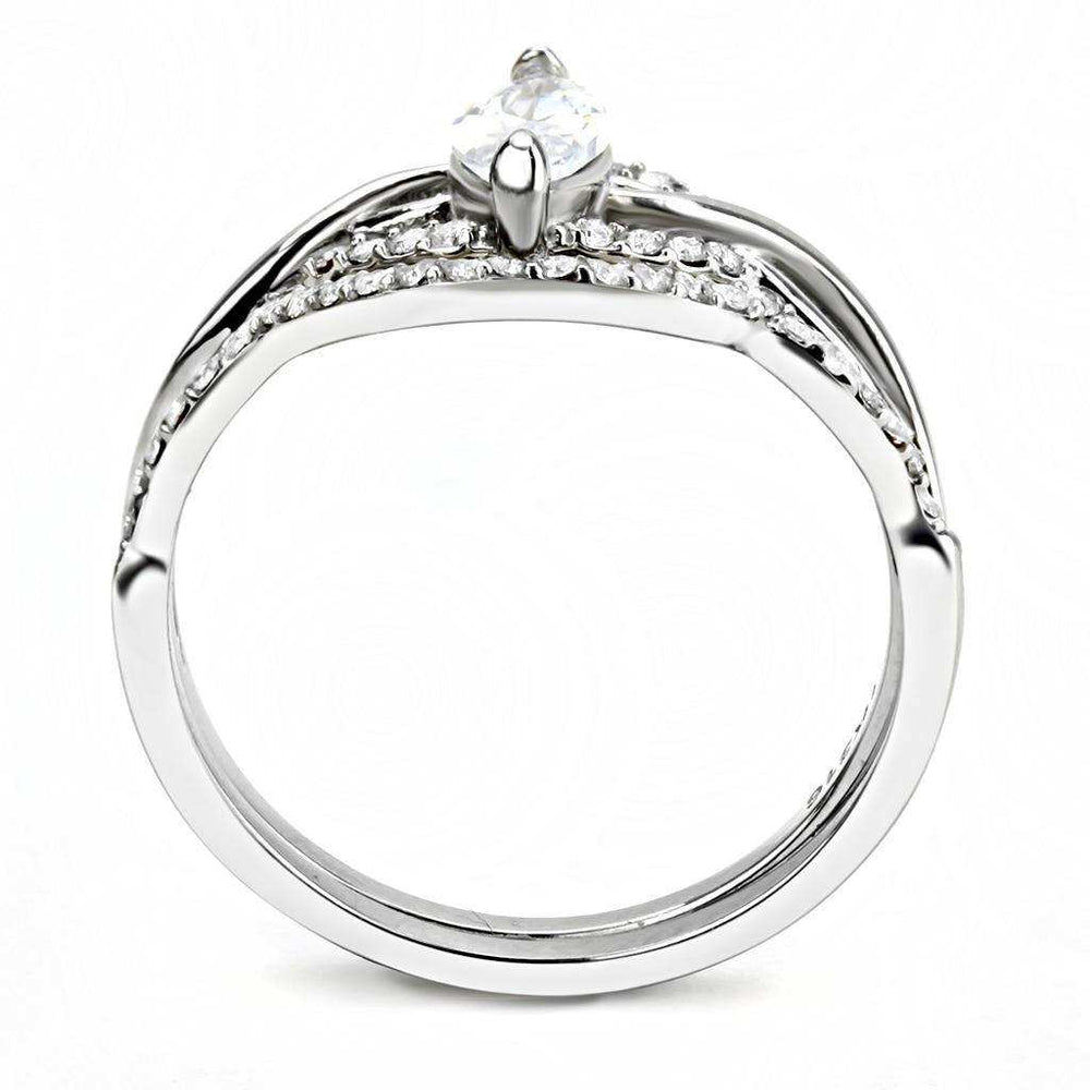 Alamode High polished (no plating) Stainless Steel Ring with AAA Grade CZ in Clear - Alamode - Flyclothing LLC