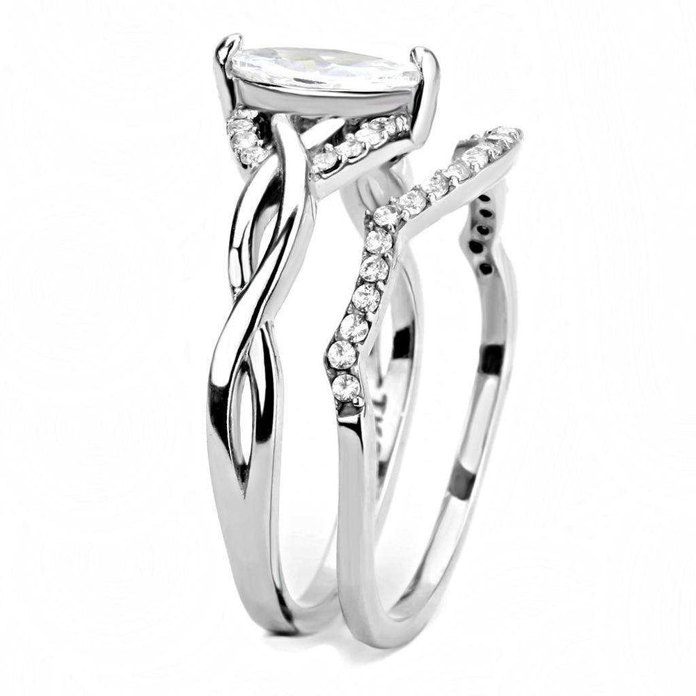 Alamode High polished (no plating) Stainless Steel Ring with AAA Grade CZ in Clear - Alamode - Flyclothing LLC
