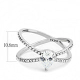 Alamode High polished (no plating) Stainless Steel Ring with AAA Grade CZ in Clear - Alamode - Flyclothing LLC