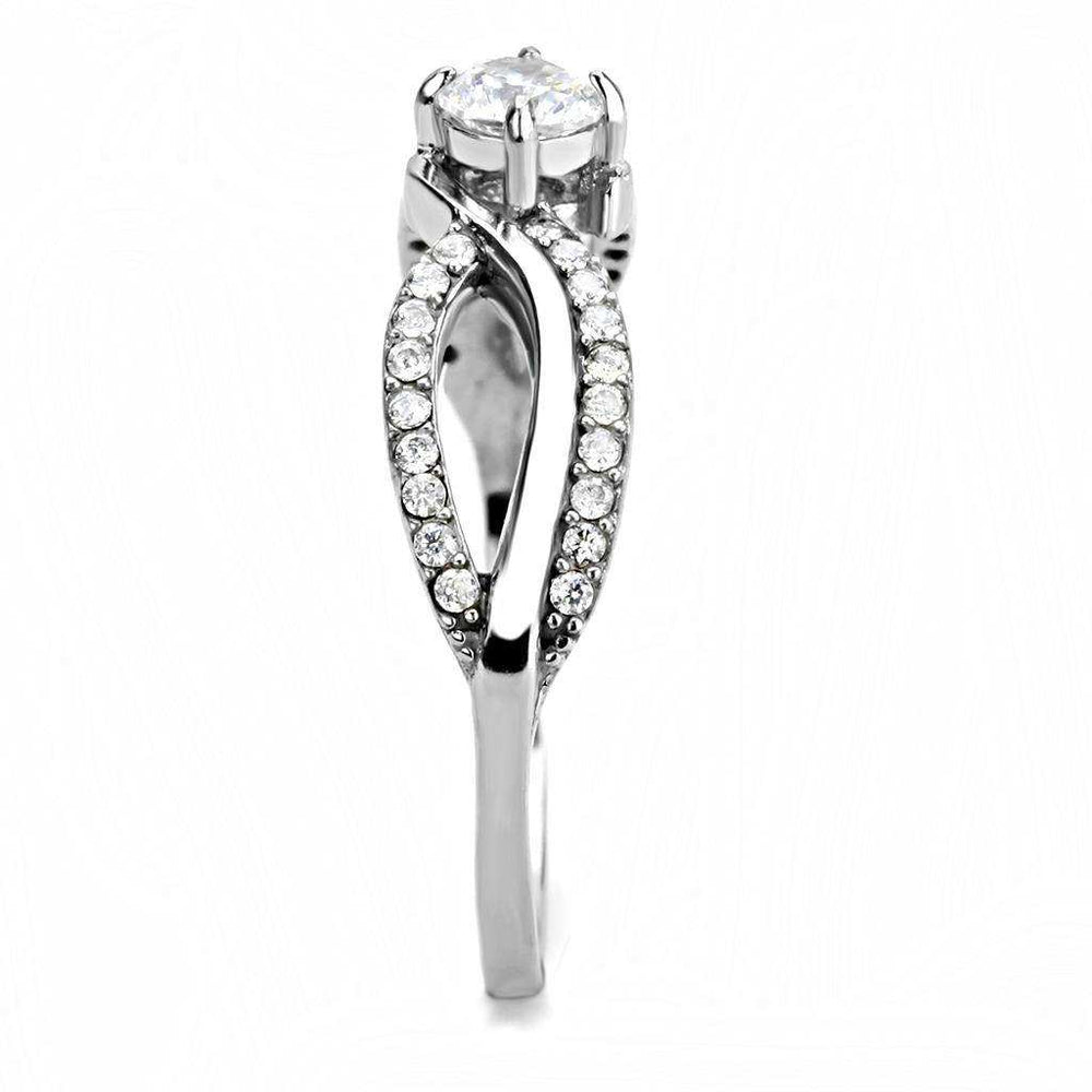 Alamode High polished (no plating) Stainless Steel Ring with AAA Grade CZ in Clear - Alamode - Flyclothing LLC
