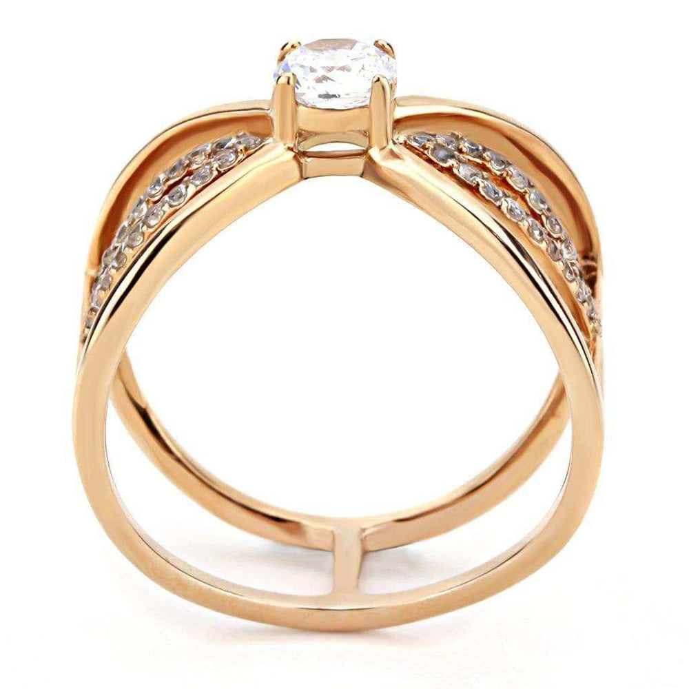 Alamode IP Rose Gold(Ion Plating) Stainless Steel Ring with AAA Grade CZ in Clear - Alamode - Flyclothing LLC