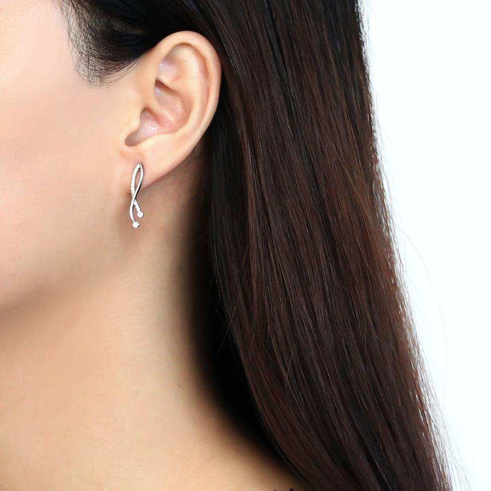 Alamode High polished (no plating) Stainless Steel Earrings with AAA Grade CZ in Clear - Alamode - Flyclothing LLC