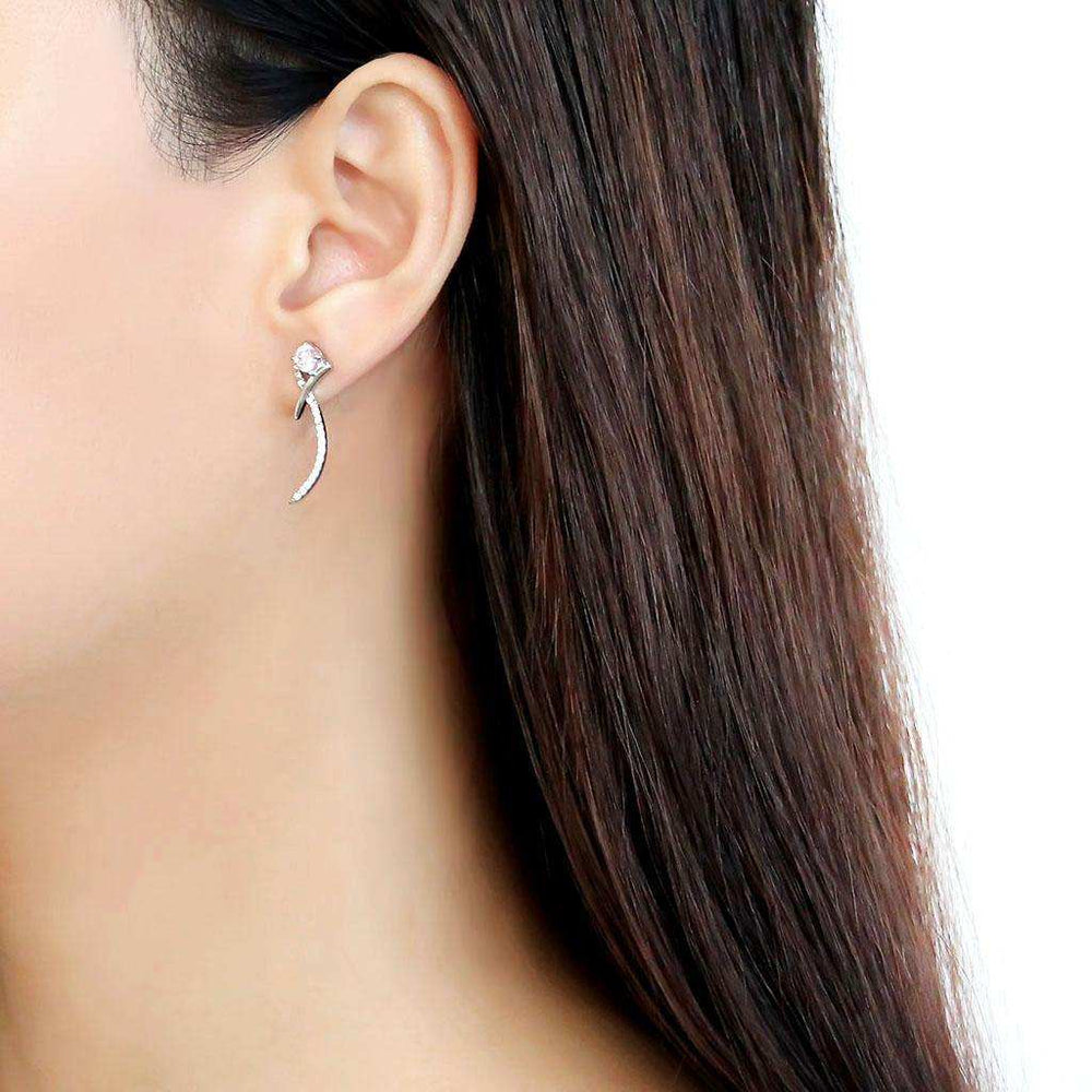 Alamode High polished (no plating) Stainless Steel Earrings with AAA Grade CZ in Rose - Alamode - Flyclothing LLC