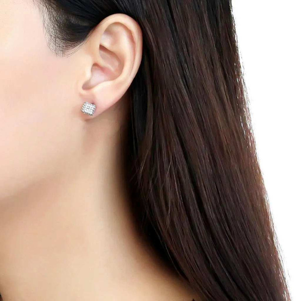 Alamode High polished (no plating) Stainless Steel Earrings with AAA Grade CZ in Clear - Alamode - Flyclothing LLC