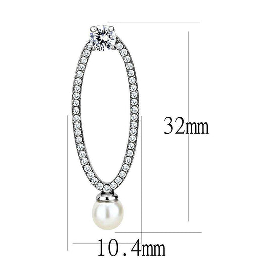 Alamode High polished (no plating) Stainless Steel Earrings with Synthetic Pearl in White - Alamode - Flyclothing LLC