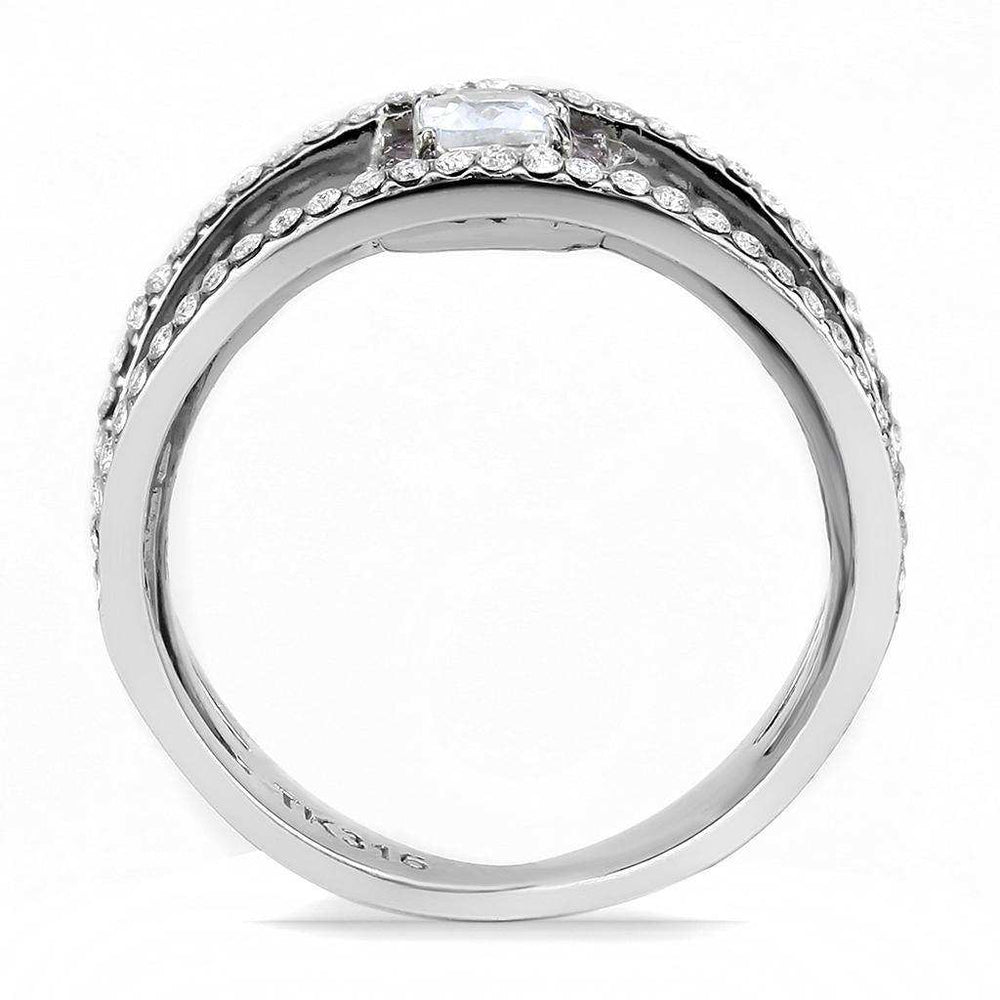 Alamode High polished (no plating) Stainless Steel Ring with AAA Grade CZ in Clear - Alamode - Flyclothing LLC