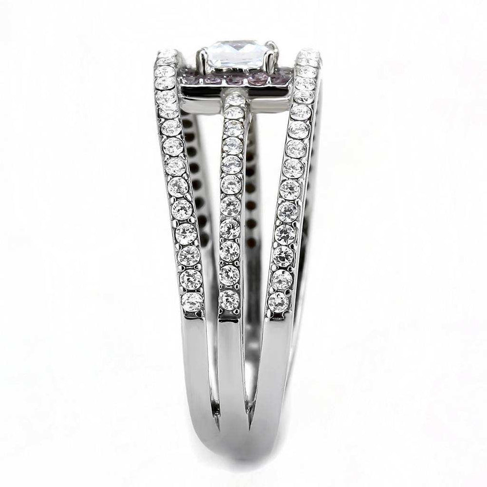 Alamode High polished (no plating) Stainless Steel Ring with AAA Grade CZ in Clear - Alamode - Flyclothing LLC