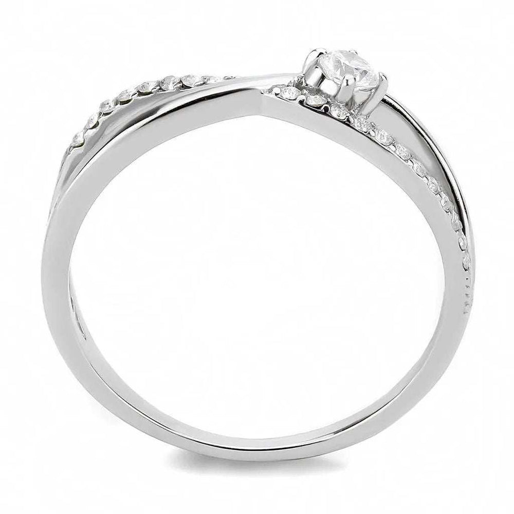 Alamode High polished (no plating) Stainless Steel Ring with AAA Grade CZ in Clear - Alamode - Flyclothing LLC