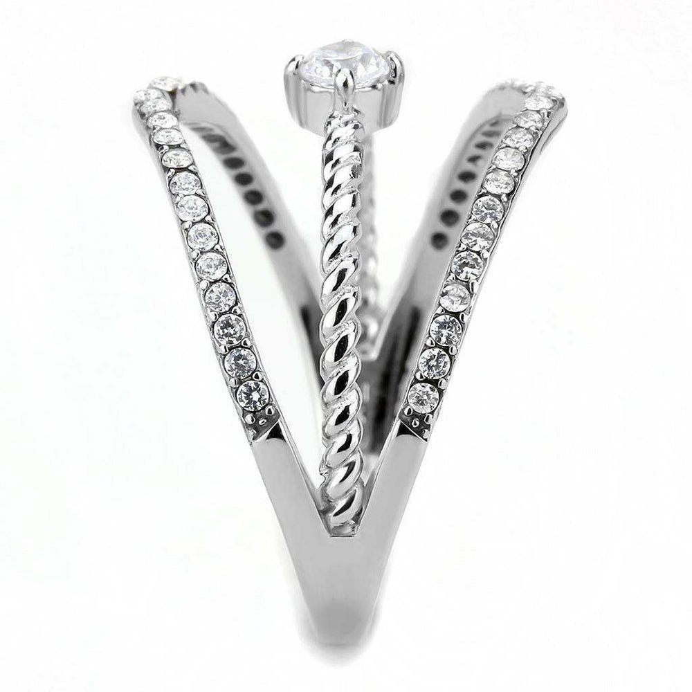 Alamode High polished (no plating) Stainless Steel Ring with AAA Grade CZ in Clear - Alamode - Flyclothing LLC