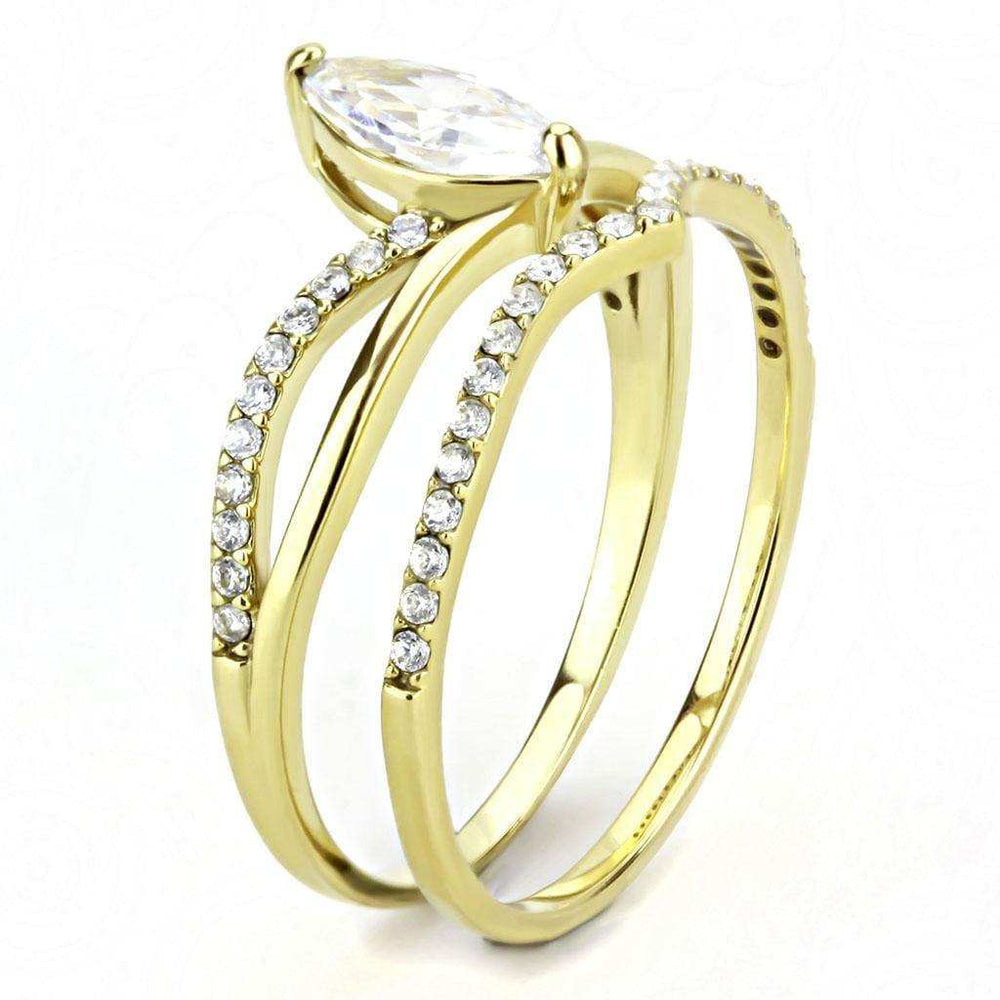 Alamode IP Gold(Ion Plating) Stainless Steel Ring with AAA Grade CZ in Clear - Alamode - Flyclothing LLC