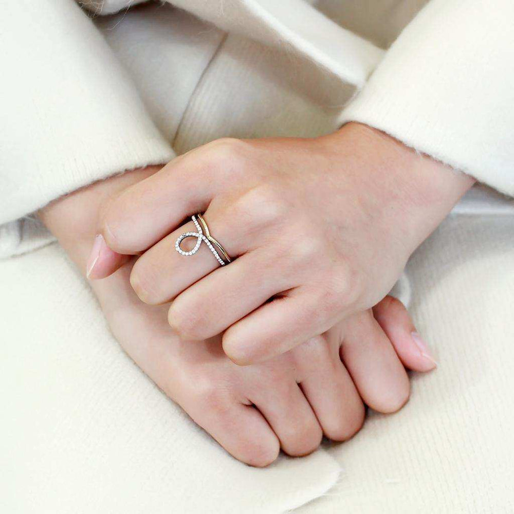 Alamode Two-Tone IP Gold (Ion Plating) Stainless Steel Ring with AAA Grade CZ in Clear - Alamode - Flyclothing LLC