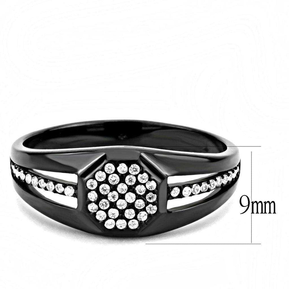 Alamode IP Black(Ion Plating) Stainless Steel Ring with AAA Grade CZ in Clear - Alamode - Flyclothing LLC