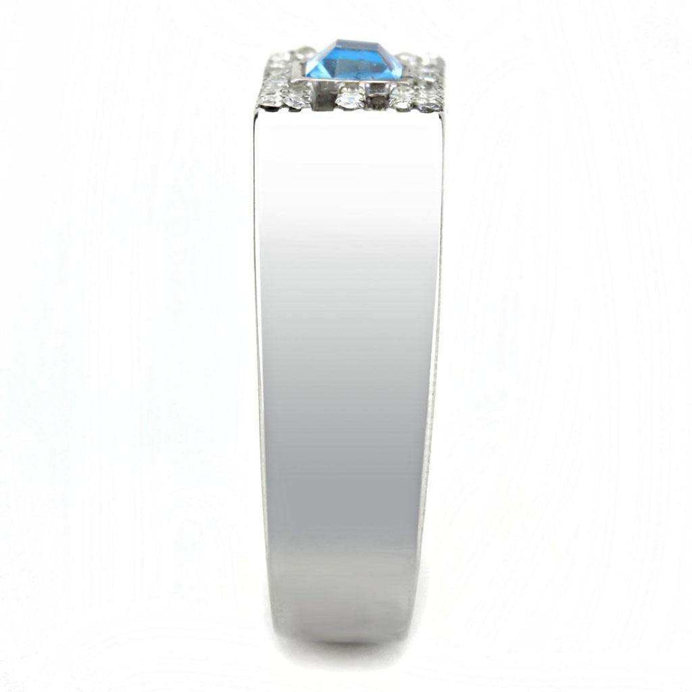 Alamode High polished (no plating) Stainless Steel Ring with Top Grade Crystal in Sea Blue - Alamode - Flyclothing LLC