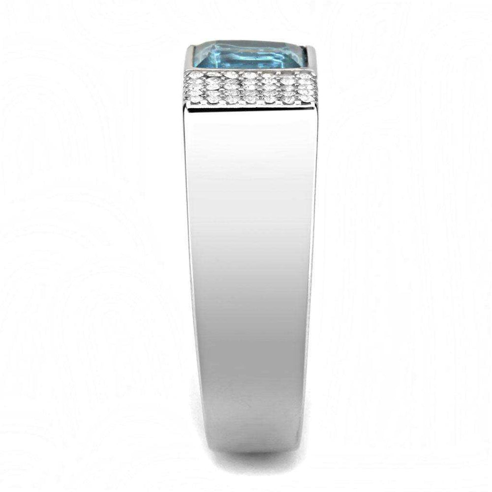 Alamode High polished (no plating) Stainless Steel Ring with Synthetic in Sea Blue - Alamode - Flyclothing LLC
