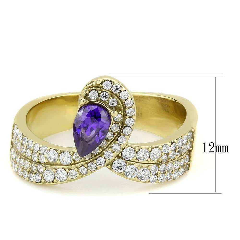 Alamode IP Gold(Ion Plating) Stainless Steel Ring with AAA Grade CZ in Tanzanite - Alamode - Flyclothing LLC