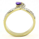 Alamode IP Gold(Ion Plating) Stainless Steel Ring with AAA Grade CZ in Tanzanite - Alamode - Flyclothing LLC