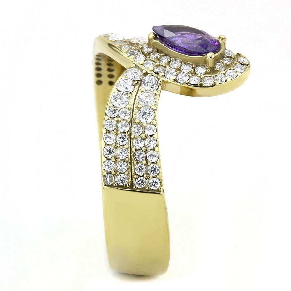 Alamode IP Gold(Ion Plating) Stainless Steel Ring with AAA Grade CZ in Tanzanite - Alamode - Flyclothing LLC