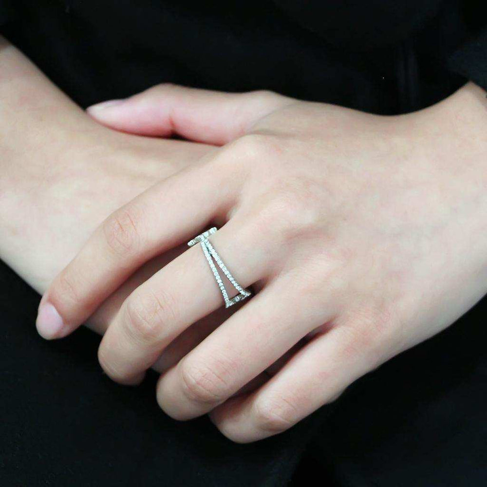 Alamode No Plating Stainless Steel Ring with AAA Grade CZ in Clear - Alamode - Flyclothing LLC