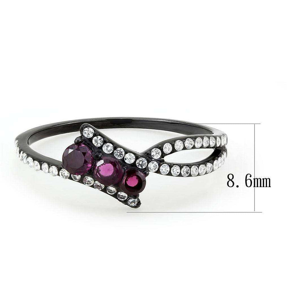 Alamode IP Black(Ion Plating) Stainless Steel Ring with AAA Grade CZ in Fuchsia - Alamode - Flyclothing LLC