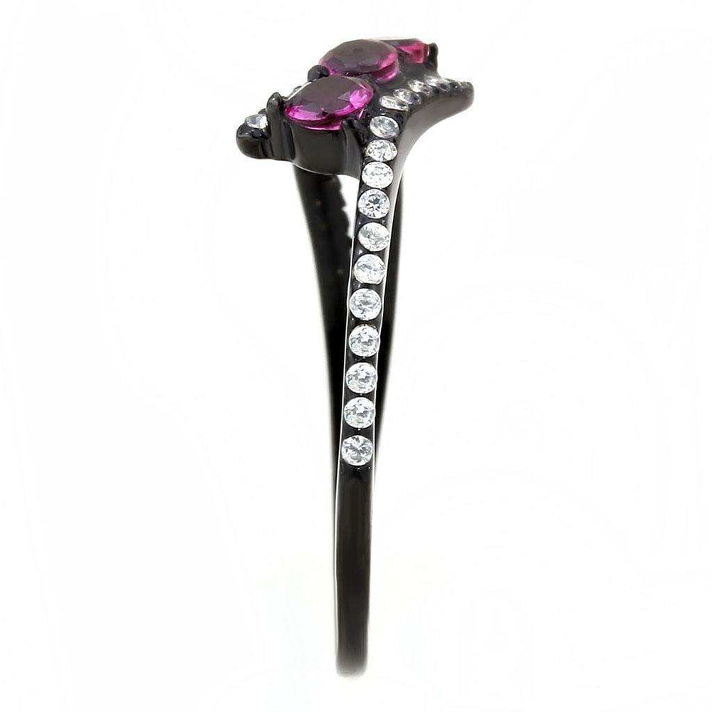 Alamode IP Black(Ion Plating) Stainless Steel Ring with AAA Grade CZ in Fuchsia - Alamode - Flyclothing LLC