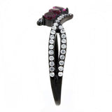 Alamode IP Black(Ion Plating) Stainless Steel Ring with AAA Grade CZ in Fuchsia - Alamode - Flyclothing LLC