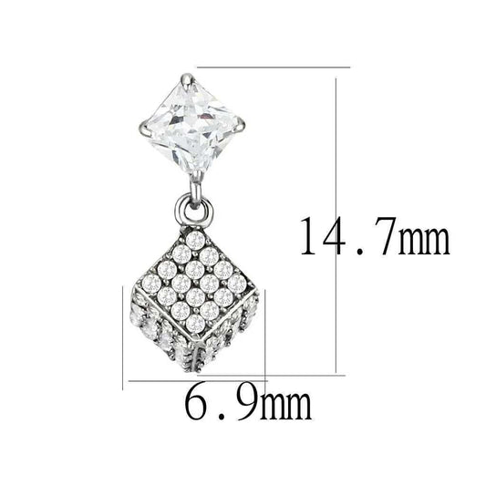 Alamode No Plating Stainless Steel Earrings with AAA Grade CZ in Clear - Alamode - Flyclothing LLC