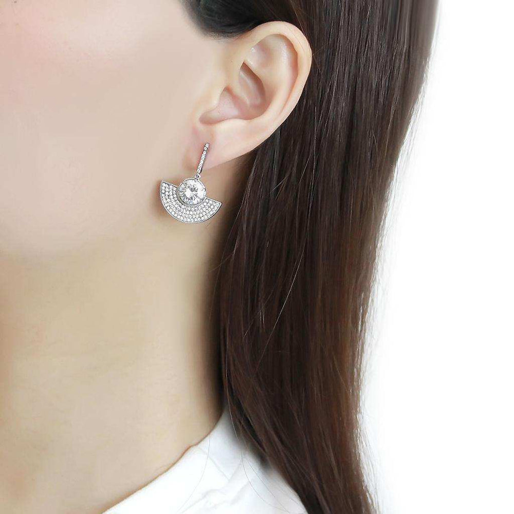 Alamode No Plating Stainless Steel Earrings with AAA Grade CZ in Clear - Alamode - Flyclothing LLC