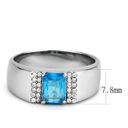 Alamode No Plating Stainless Steel Ring with Synthetic Synthetic Glass in Sea Blue - Alamode - Flyclothing LLC
