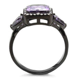 Alamode IP Black(Ion Plating) Stainless Steel Ring with AAA Grade CZ in Amethyst - Alamode - Flyclothing LLC