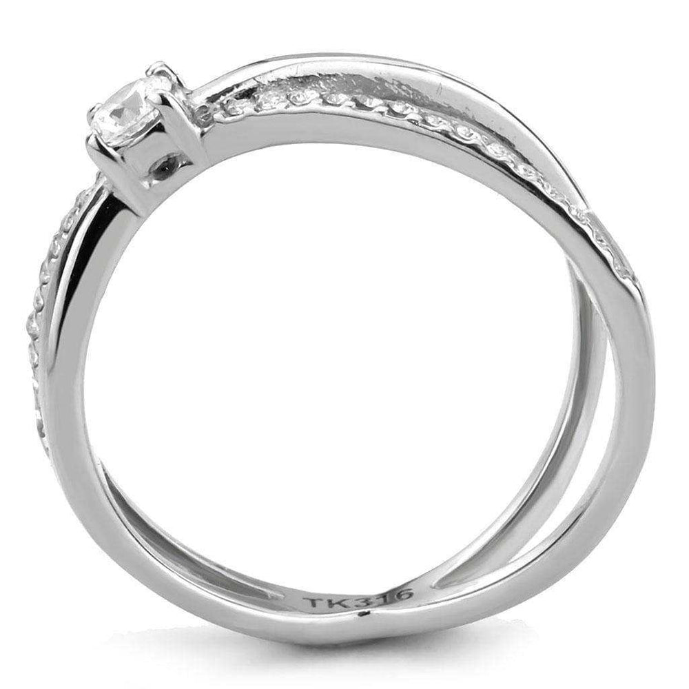 Alamode High polished (no plating) Stainless Steel Ring with AAA Grade CZ in Clear - Alamode - Flyclothing LLC