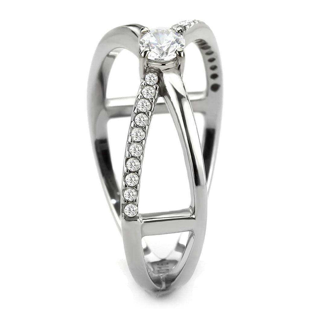 Alamode High polished (no plating) Stainless Steel Ring with AAA Grade CZ in Clear - Alamode - Flyclothing LLC