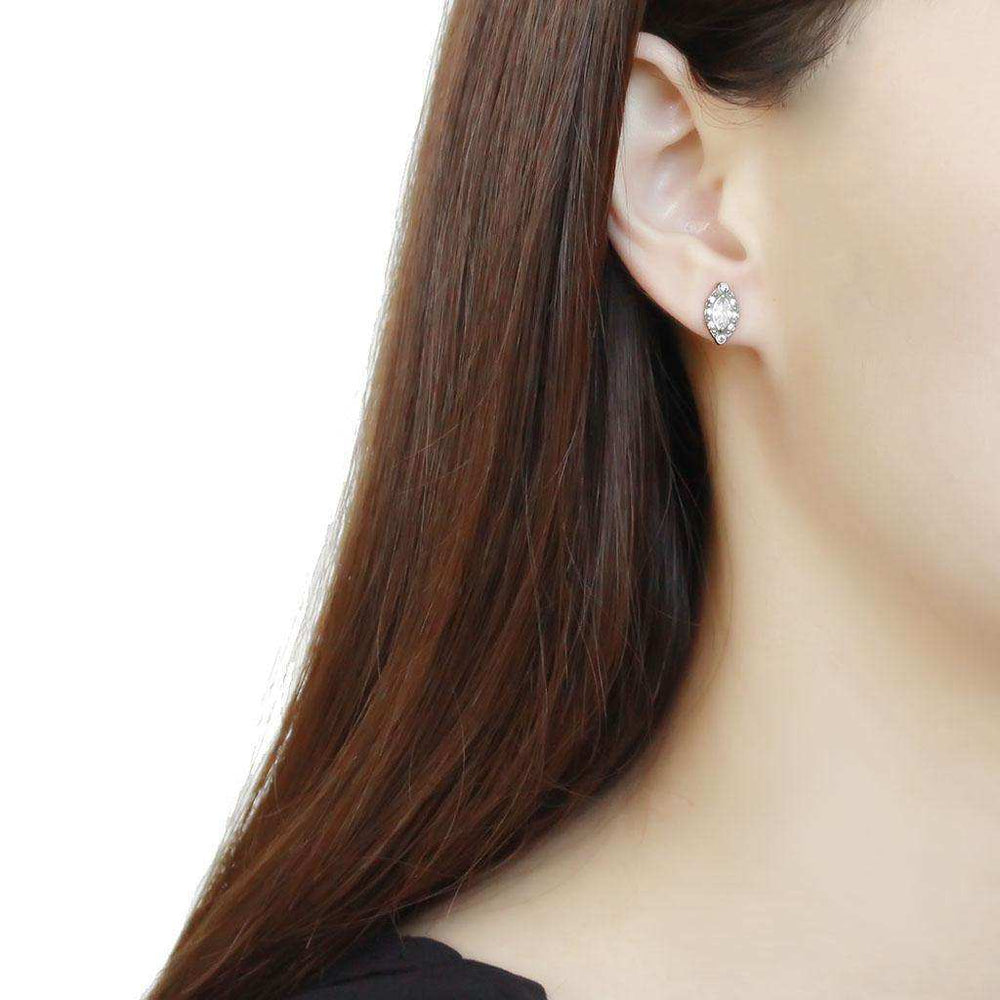 Alamode High polished (no plating) Stainless Steel Earrings with AAA Grade CZ in Clear - Alamode - Flyclothing LLC