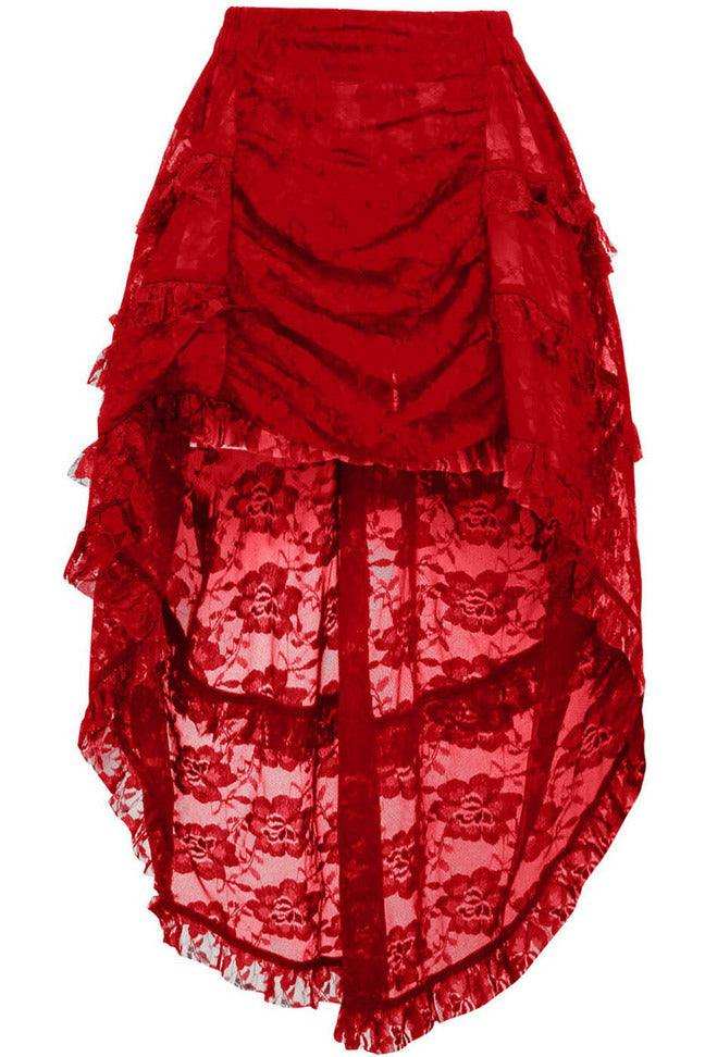 Daisy Corsets Red Lace Ruched Front High Low Lace Skirt - Daisy Corsets - Flyclothing LLC