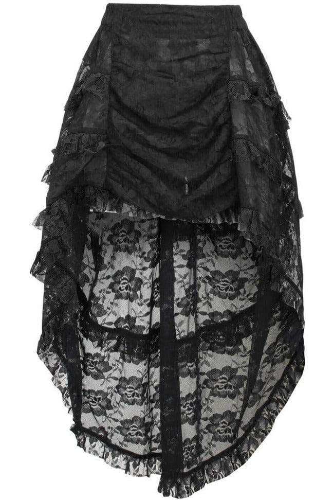 Daisy Corsets Black Lace Ruched Front High Low Lace Skirt - Daisy Corsets - Flyclothing LLC