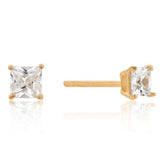 4mm New Sterling Princess Cut Cubic Zirconia Studs Gold - JGI - Flyclothing LLC