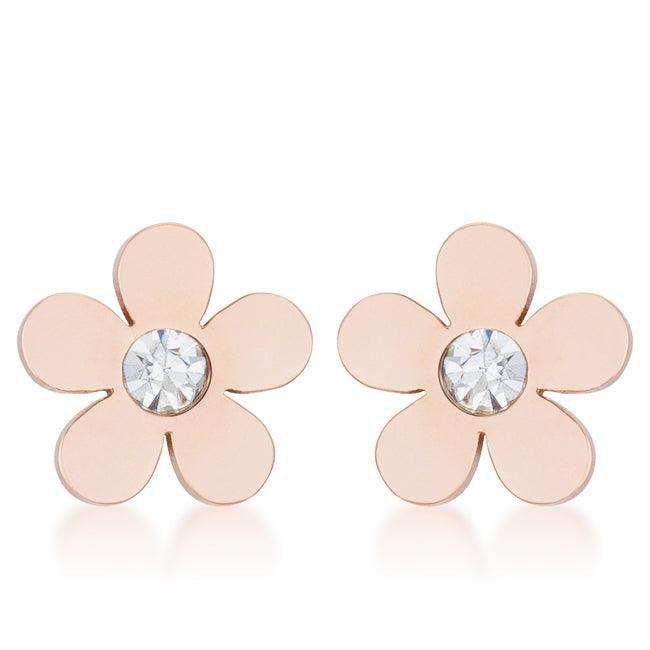 Daisy 0.3ct CZ Rose Gold Stainless Steel Flower Stud Earrings - JGI - Flyclothing LLC